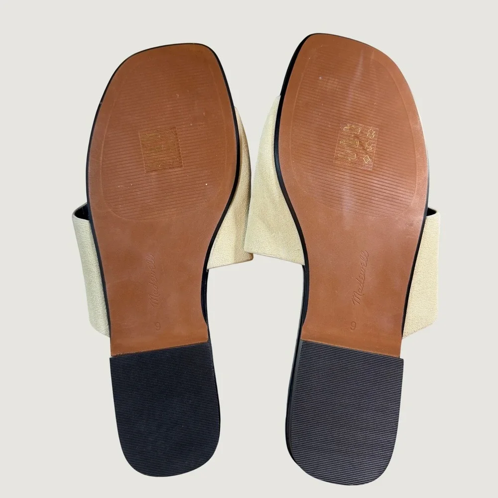 Madewell Cream Suede Leather Square Toe Slide Sandals Women's Size 9